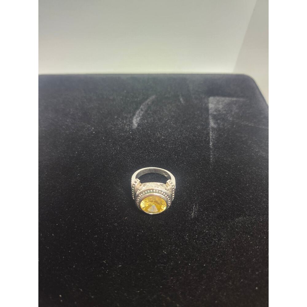 Premiere Designs Silvertone Ring With Yellow Stone sz 8